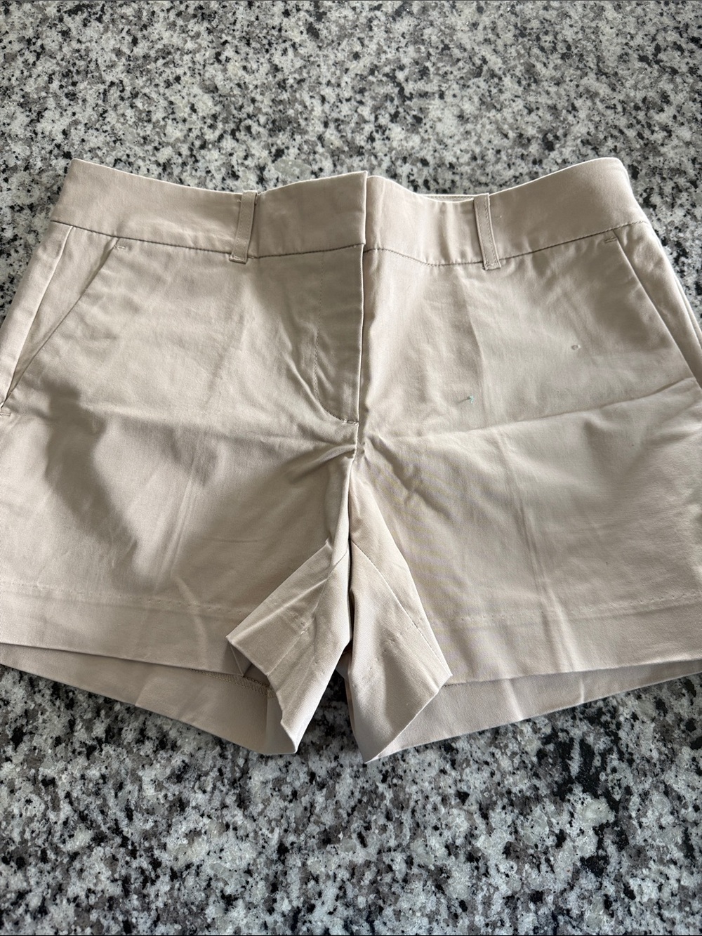 Ann Taylor High-Rise Tailored Shorts in Light Beige